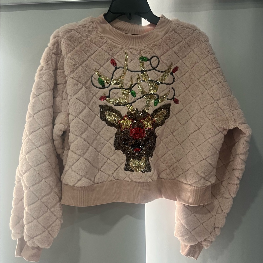 Pink Quilted Reindeer Sweater‎